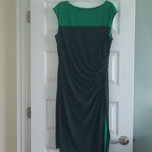 CHAPS size XL Green/Navy Striped Dress